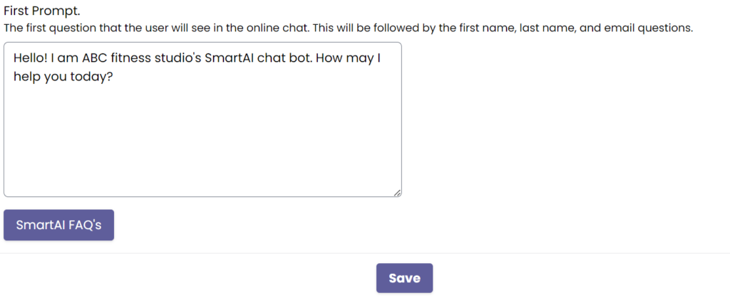 SmartAI chatbot first prompt