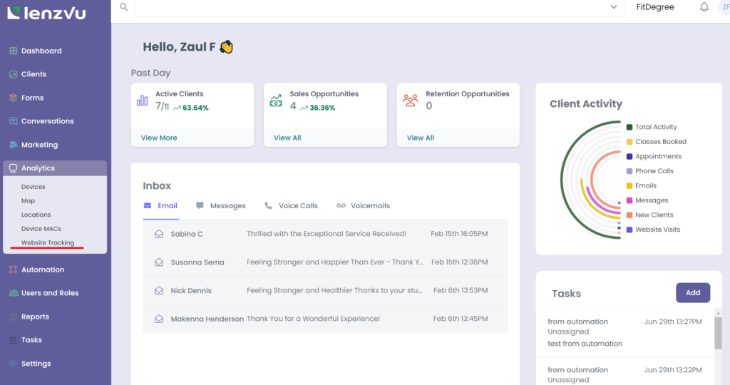 SmartAI chatbot website tracking