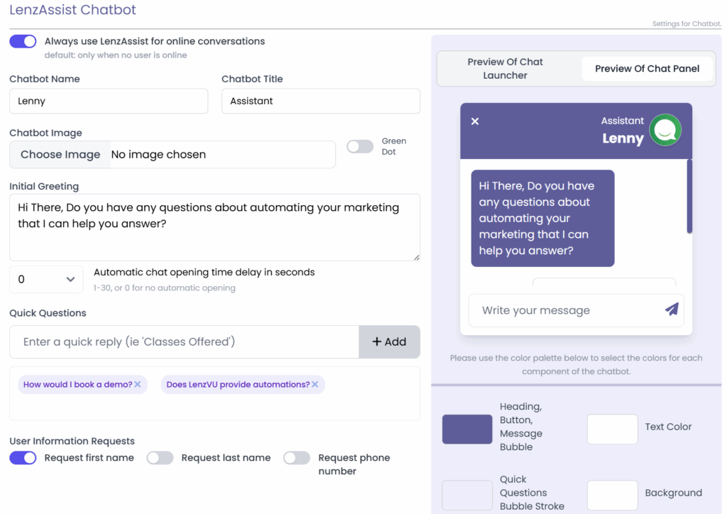 Smart Chat 24/7 AI Chatbot for your website - LenzVU