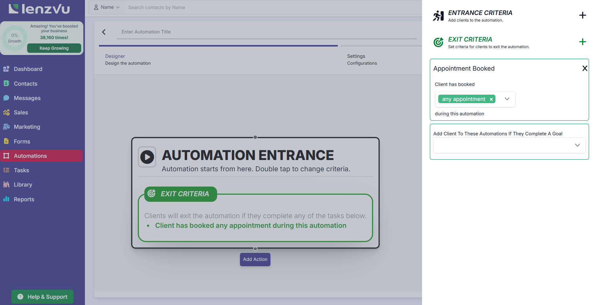 An exit clause set up in the LenzVU automation designer